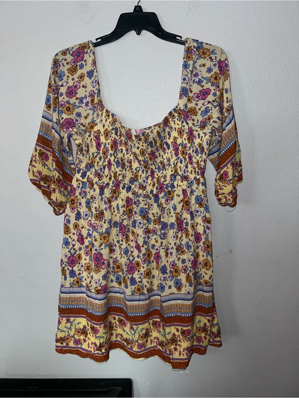 Southern thread chics Floral Smocked Peasant dress - Yellow Floral